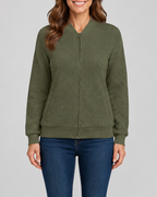 Women's Textured Geometric Zip Up Bomber Jacket
