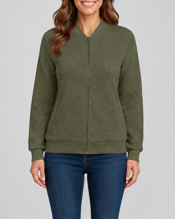 Women's Textured Geometric Zip Up Bomber Jacket