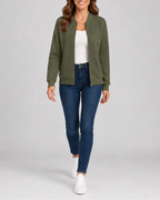 Women's Textured Geometric Zip Up Bomber Jacket