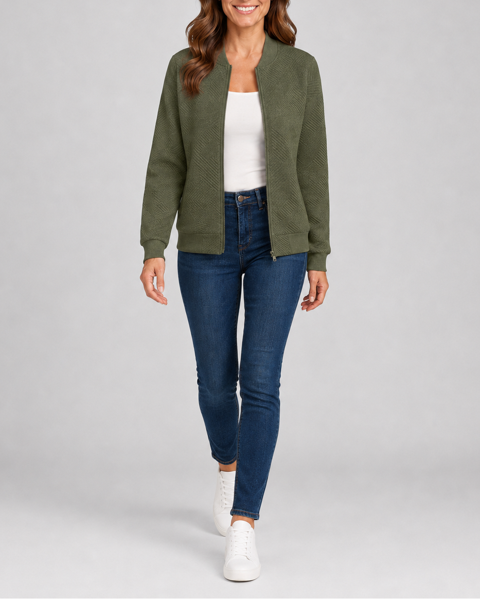 Women's Textured Geometric Zip Up Bomber Jacket