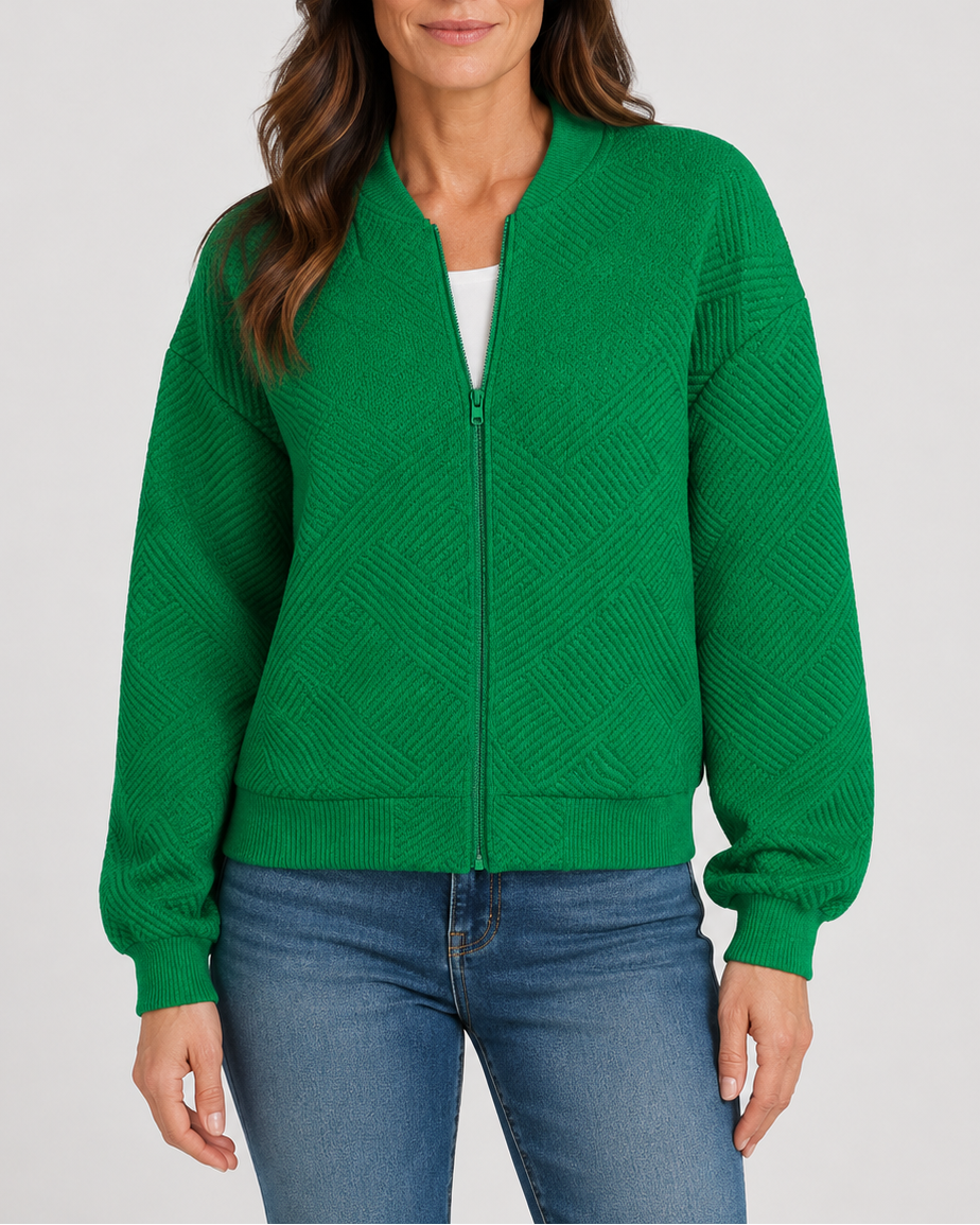 Women's Textured Geometric Zip Up Bomber Jacket
