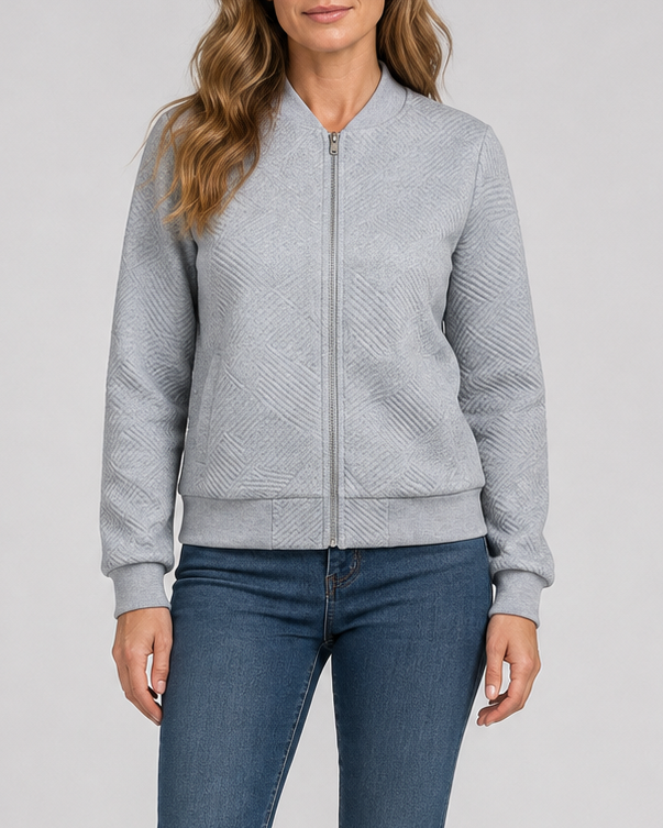 Women's Textured Geometric Zip Up Bomber Jacket
