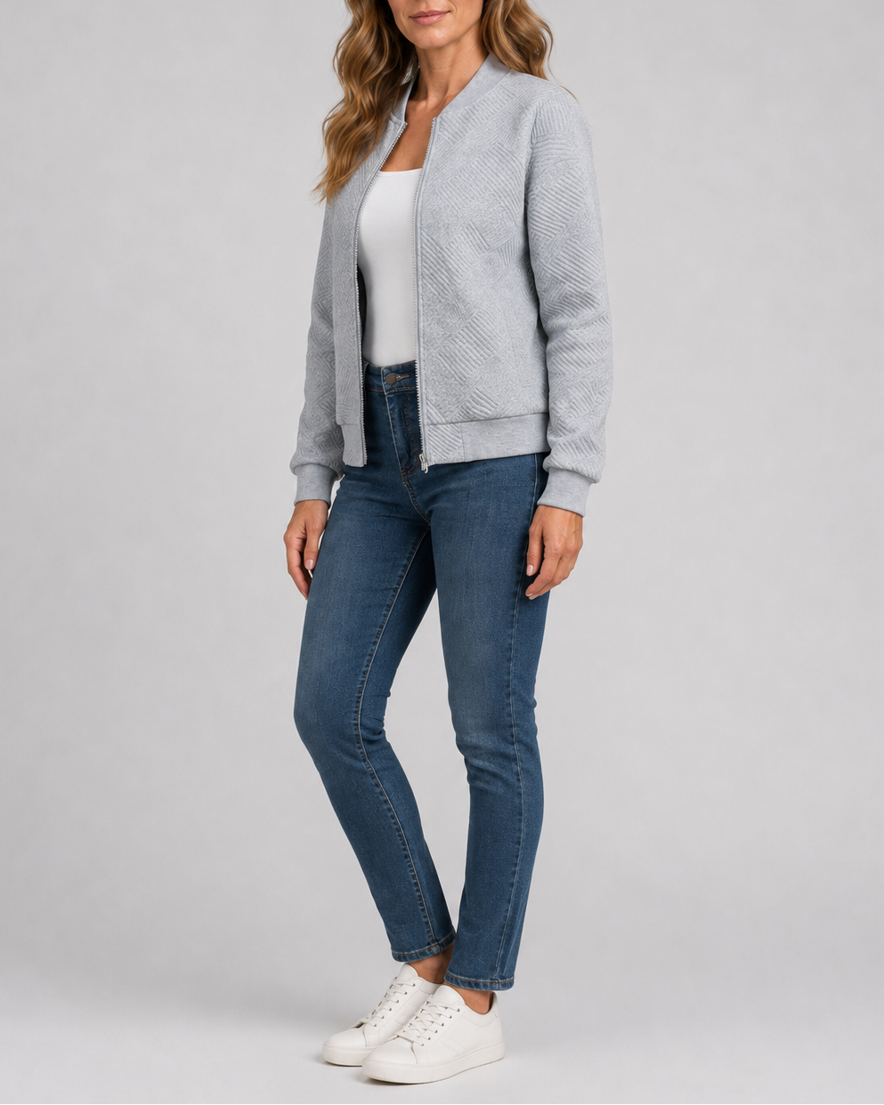 Women's Textured Geometric Zip Up Bomber Jacket