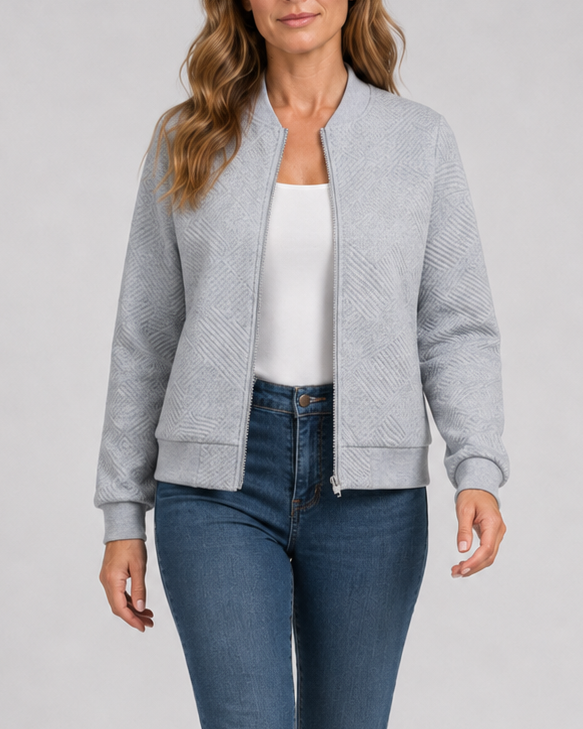 Women's Textured Geometric Zip Up Bomber Jacket
