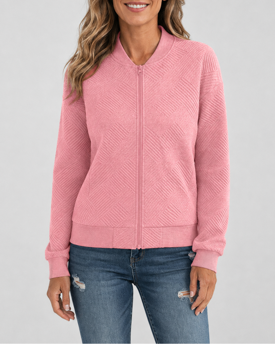 Women's Textured Geometric Zip Up Bomber Jacket