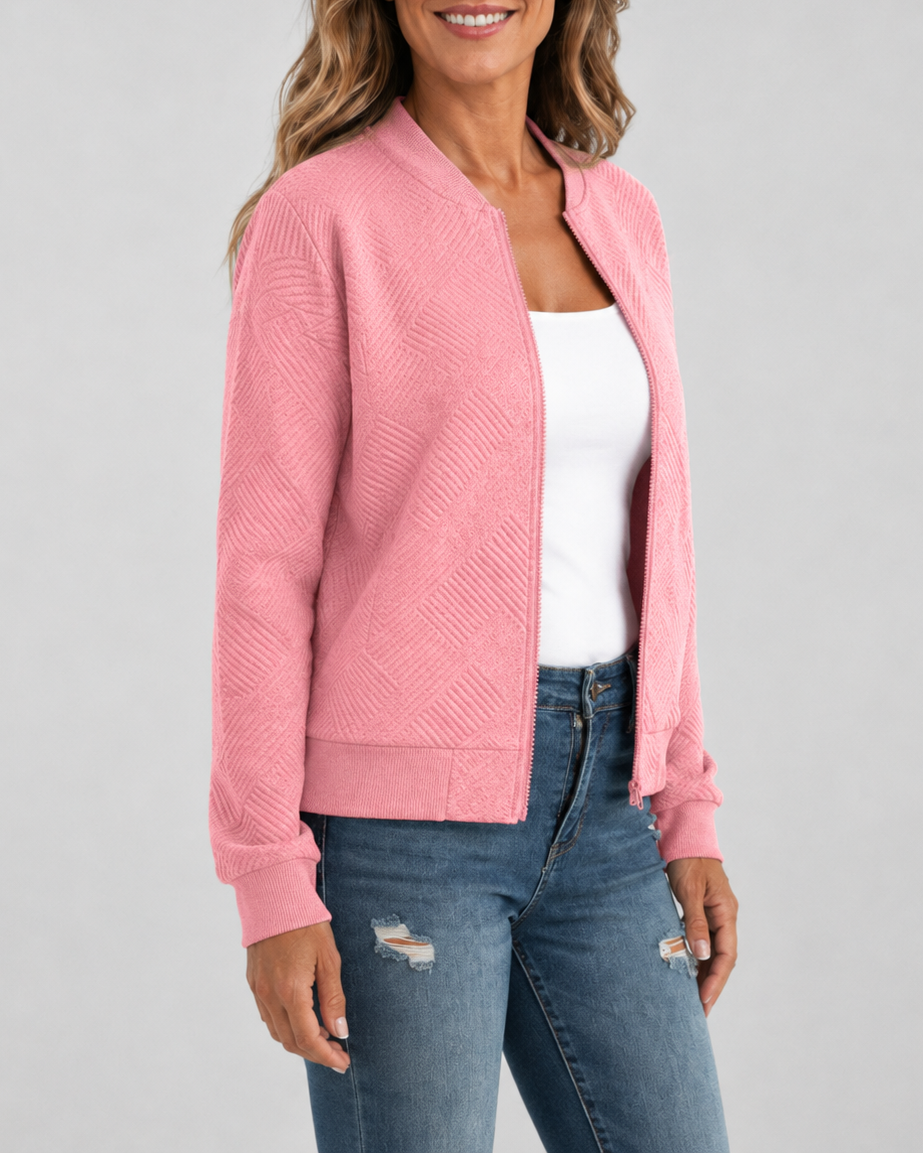 Women's Textured Geometric Zip Up Bomber Jacket