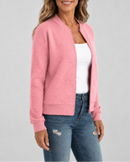 Women's Textured Geometric Zip Up Bomber Jacket