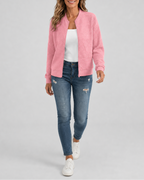 Women's Textured Geometric Zip Up Bomber Jacket