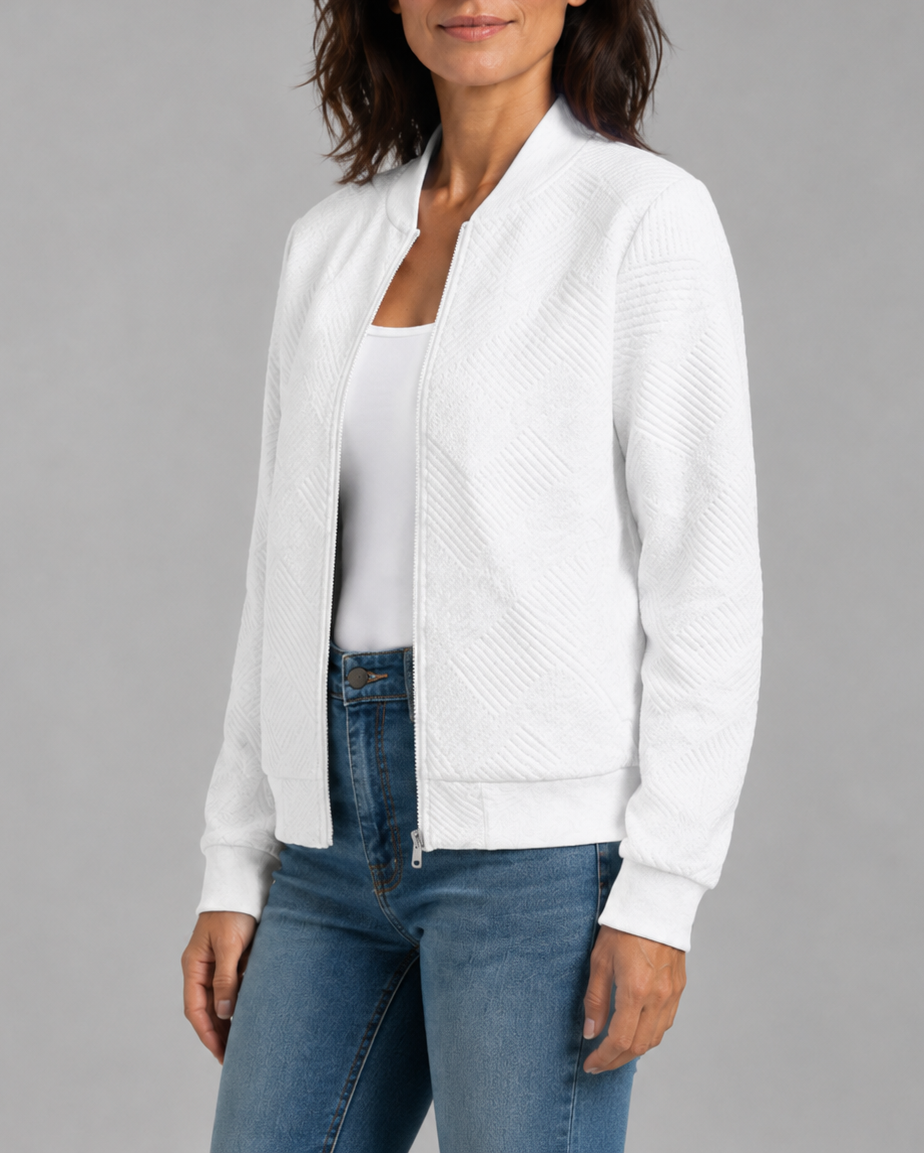 Women's Textured Geometric Zip Up Bomber Jacket