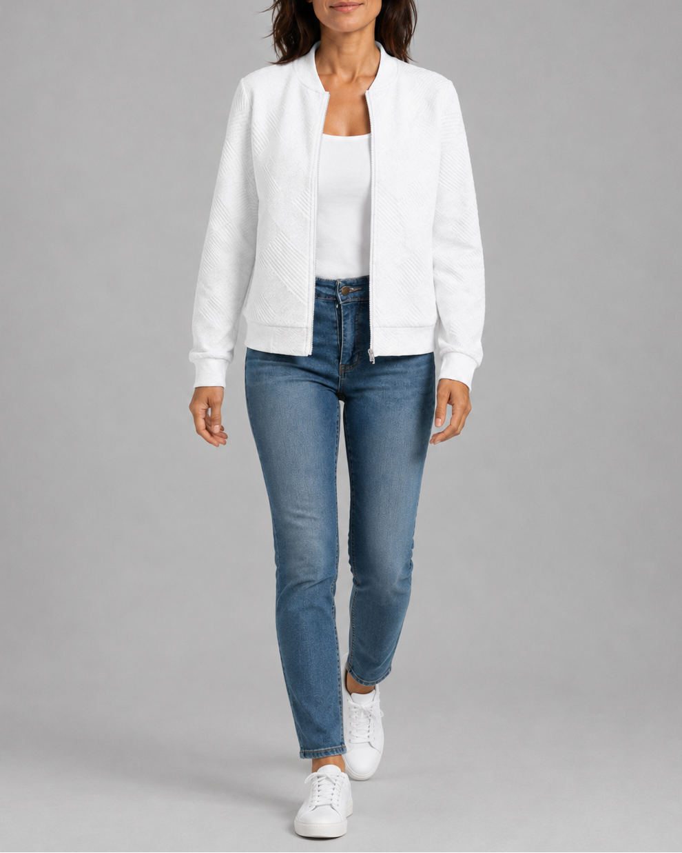 Women's Textured Geometric Zip Up Bomber Jacket