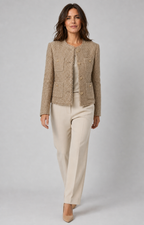 Women's Tweed Boucle Jacket | Collarless Button Up Cropped Blazer