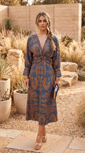 Women's Twist Front Kimono Sleeve Midi Dress