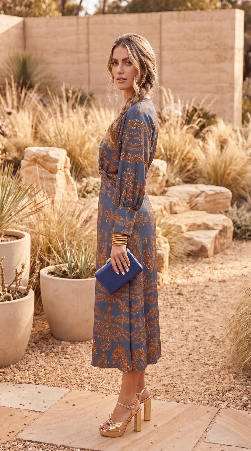 Women's Twist Front Kimono Sleeve Midi Dress