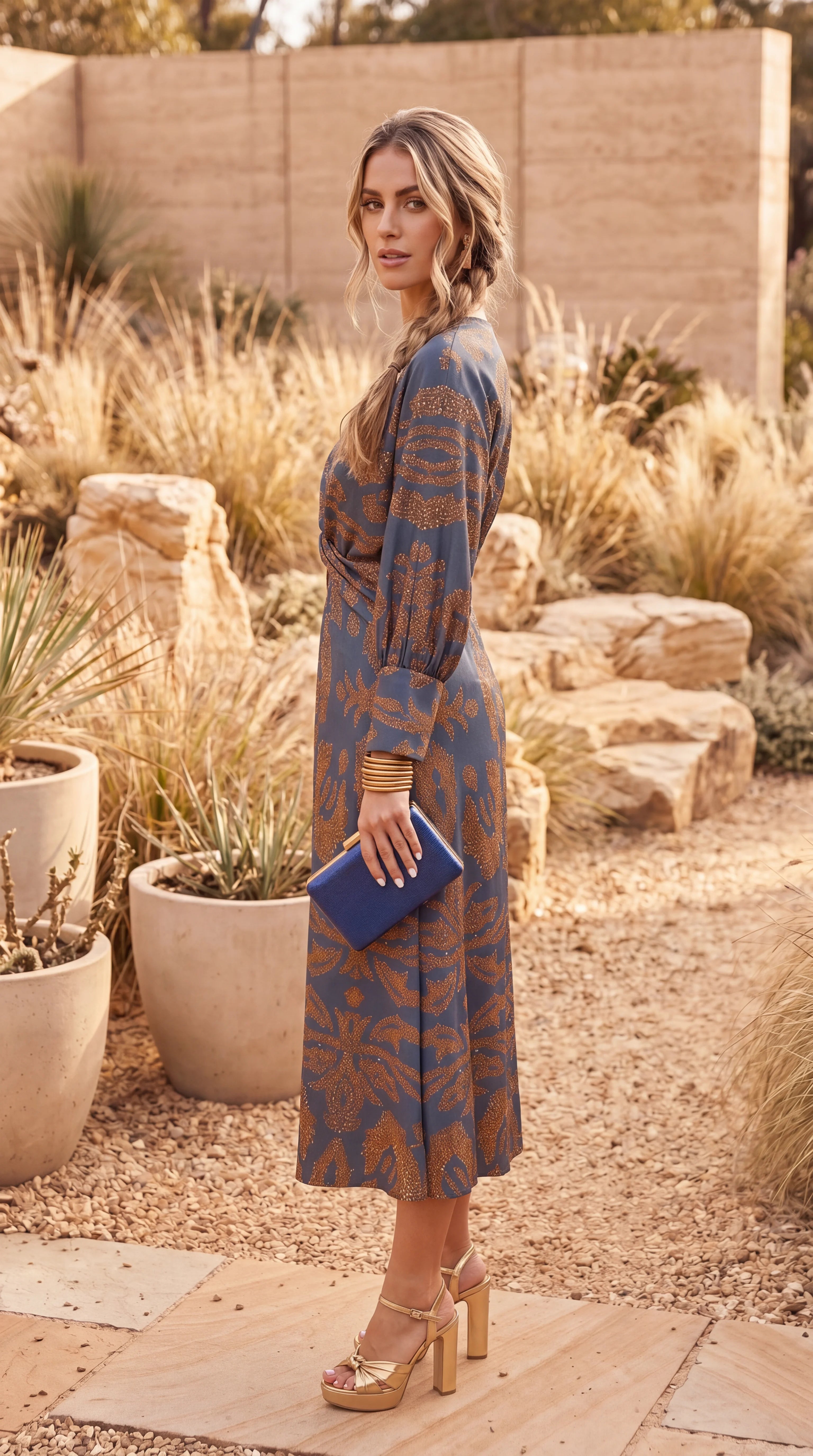 Women's Twist Front Kimono Sleeve Midi Dress