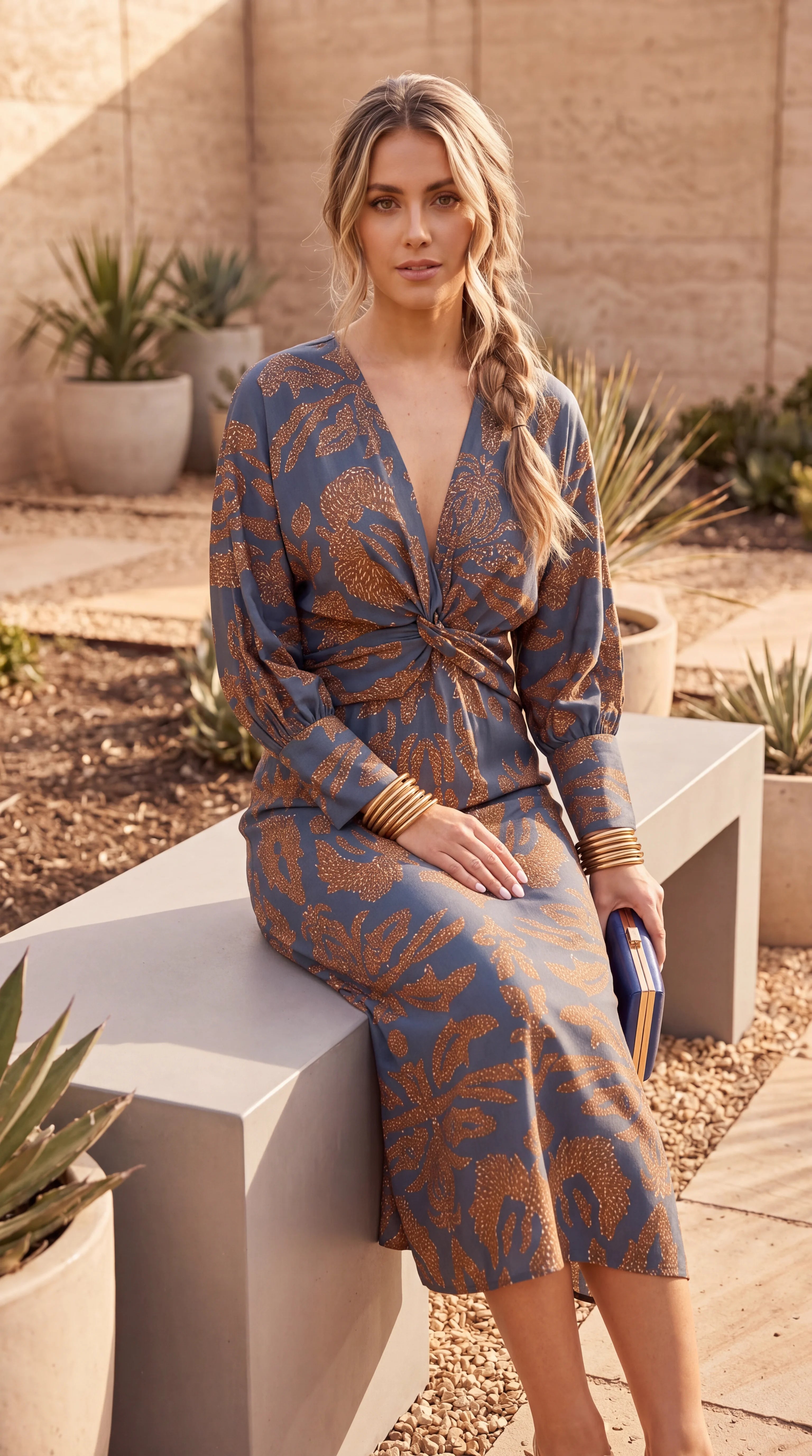 Women's Twist Front Kimono Sleeve Midi Dress