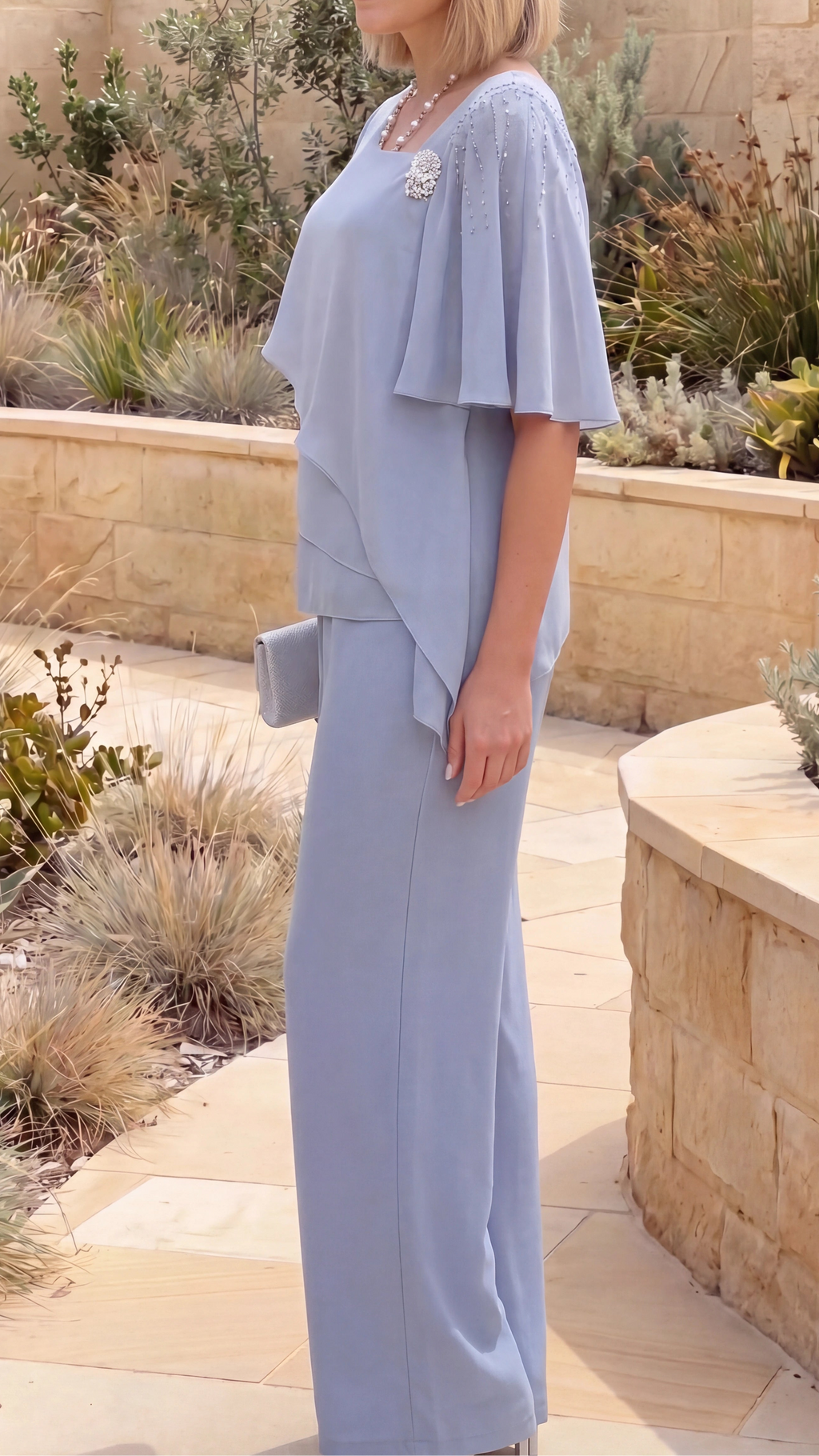 Women's Chiffon Two Piece Set | Layered Flutter Sleeve Top & Trouser Co Ord