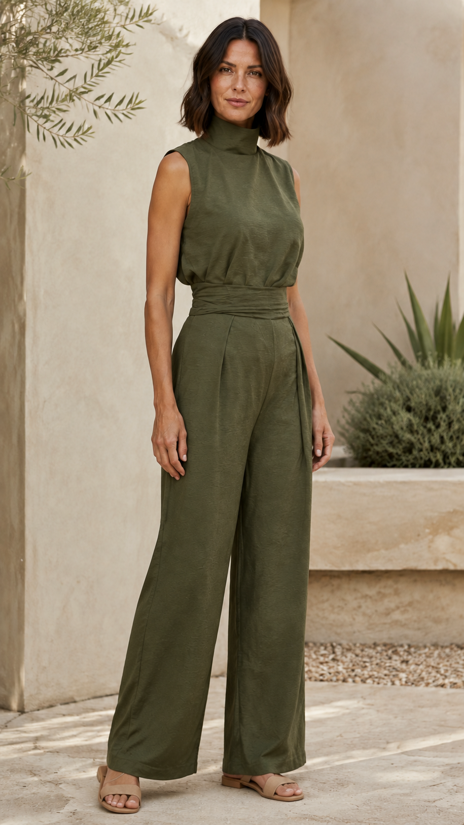 Women's Two Piece Set | High Neck Top Wide Leg Trouser Co-ord