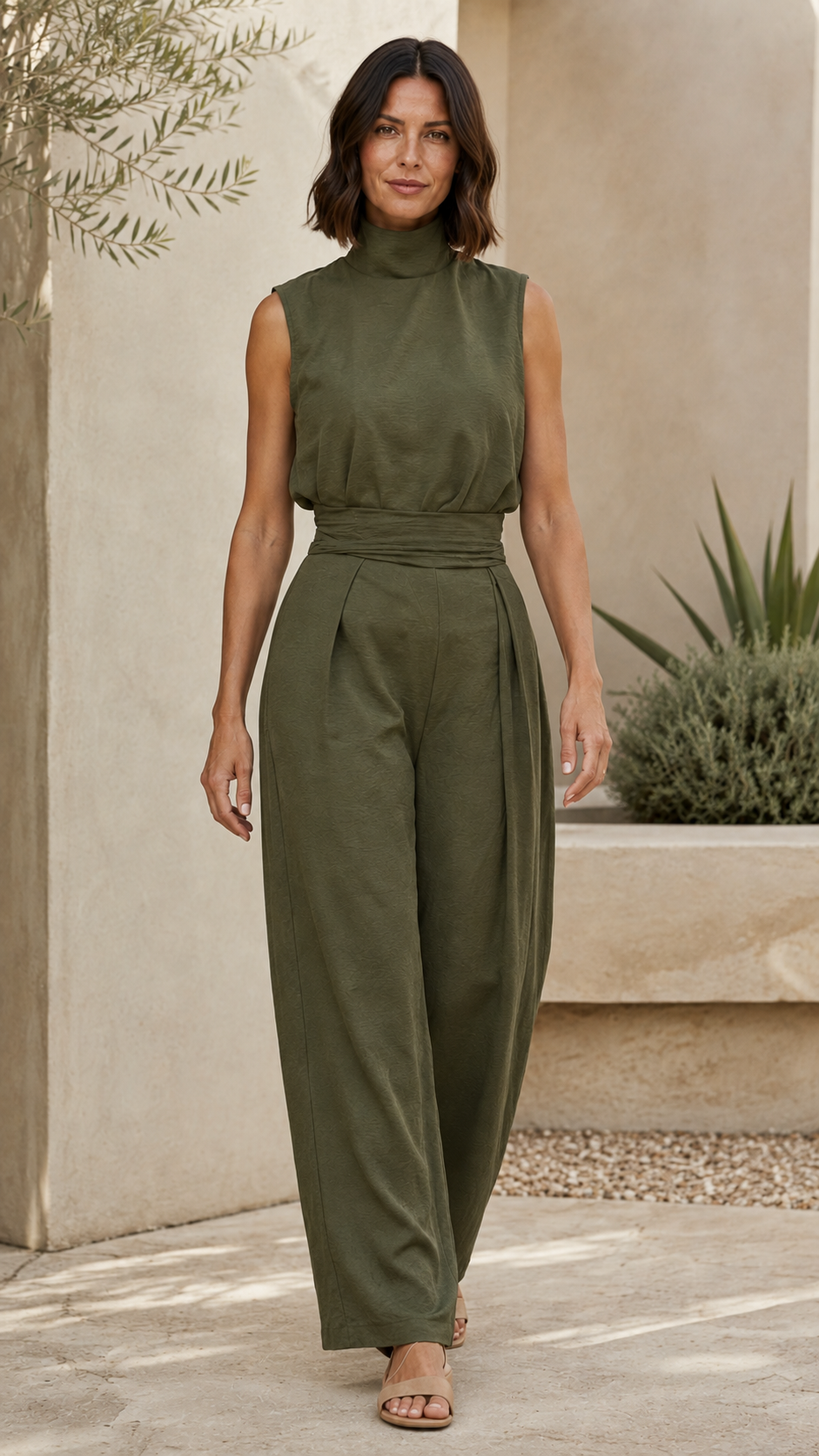 Women's Two Piece Set | High Neck Top Wide Leg Trouser Co-ord
