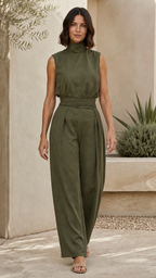 Women's Two Piece Set | High Neck Top Wide Leg Trouser Co-ord