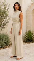 Women's Two Piece Set | High Neck Top Wide Leg Trouser Co-ord