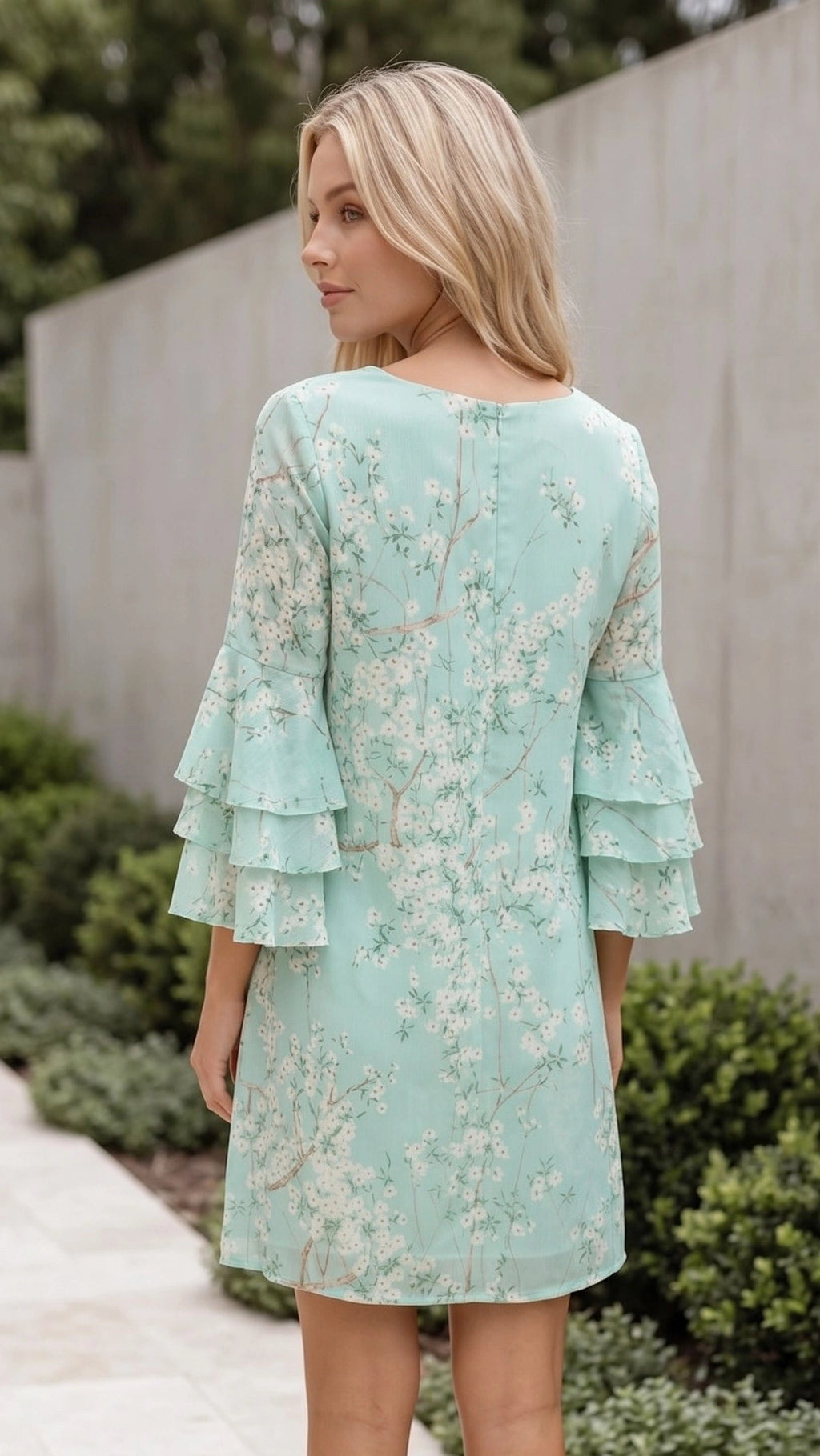 Women’s V Neck Bell Sleeve Boho Print Mini Dress