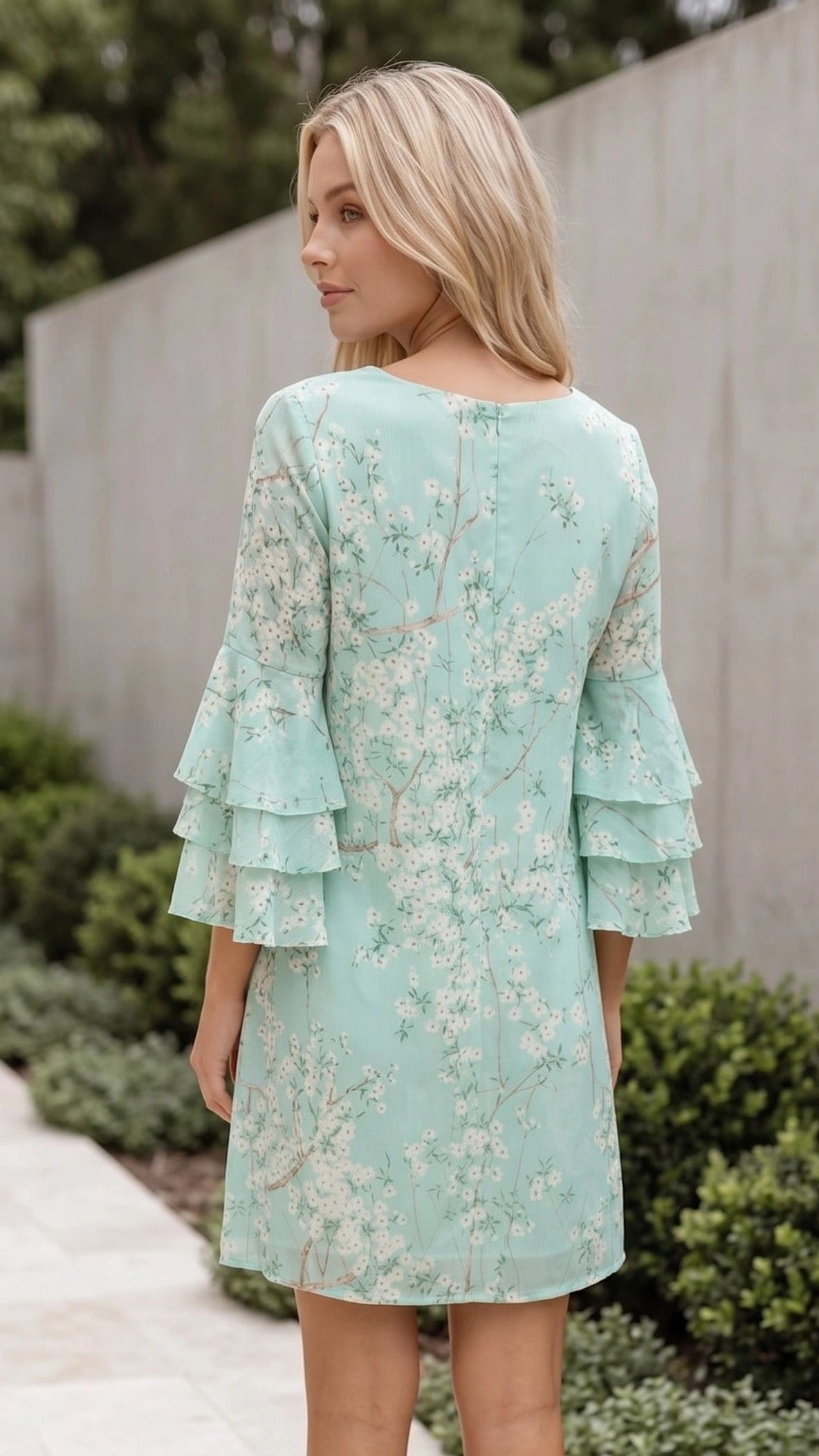 Women’s V Neck Bell Sleeve Boho Print Mini Dress