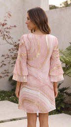 Women’s V Neck Bell Sleeve Boho Print Mini Dress