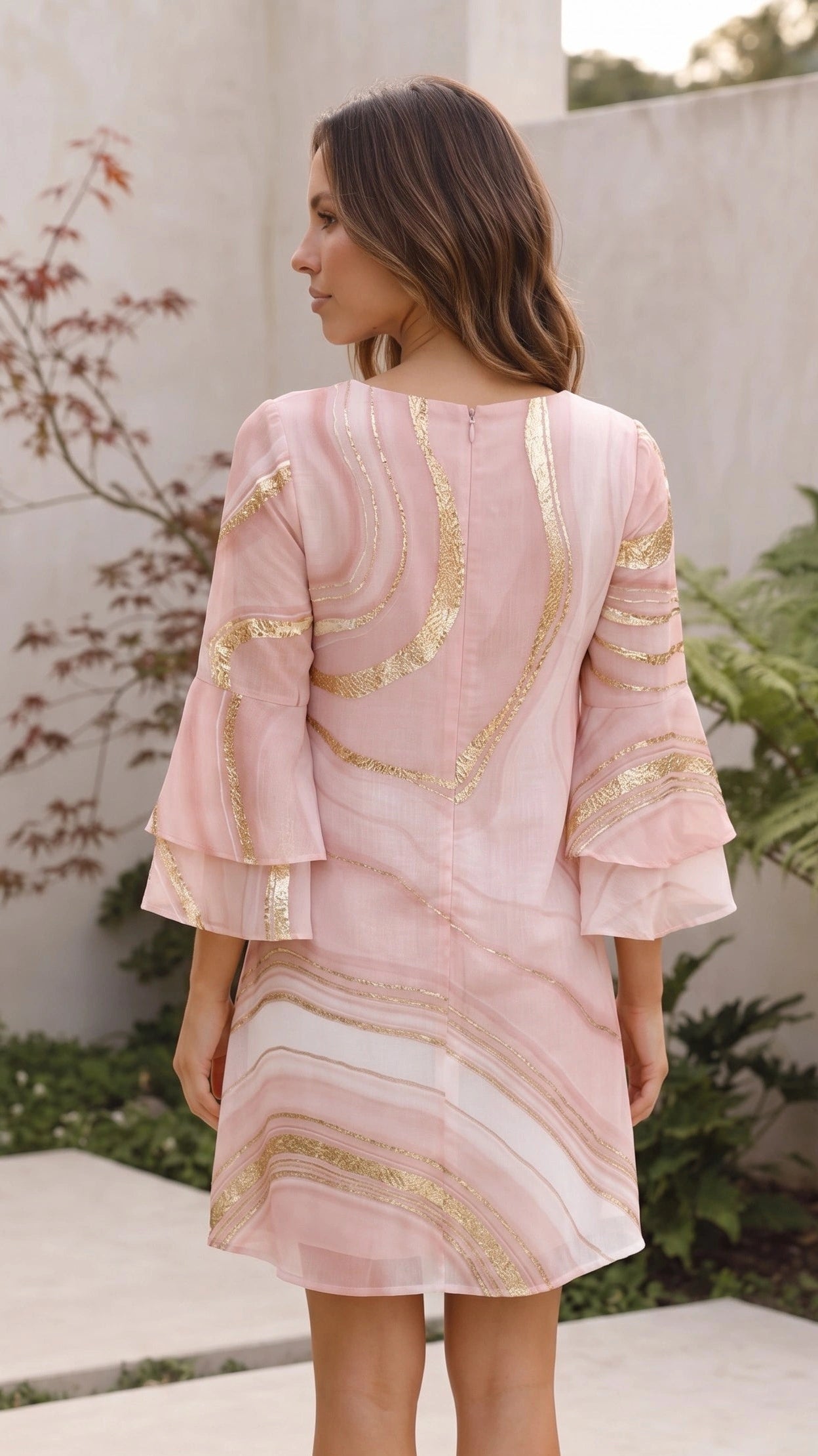 Women’s V Neck Bell Sleeve Boho Print Mini Dress