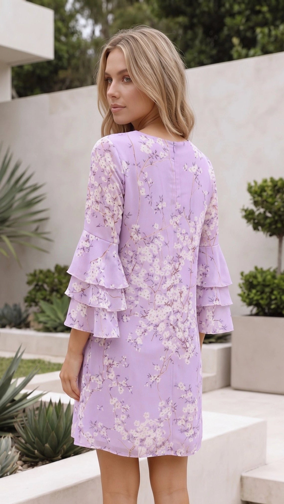 Women’s V Neck Bell Sleeve Boho Print Mini Dress