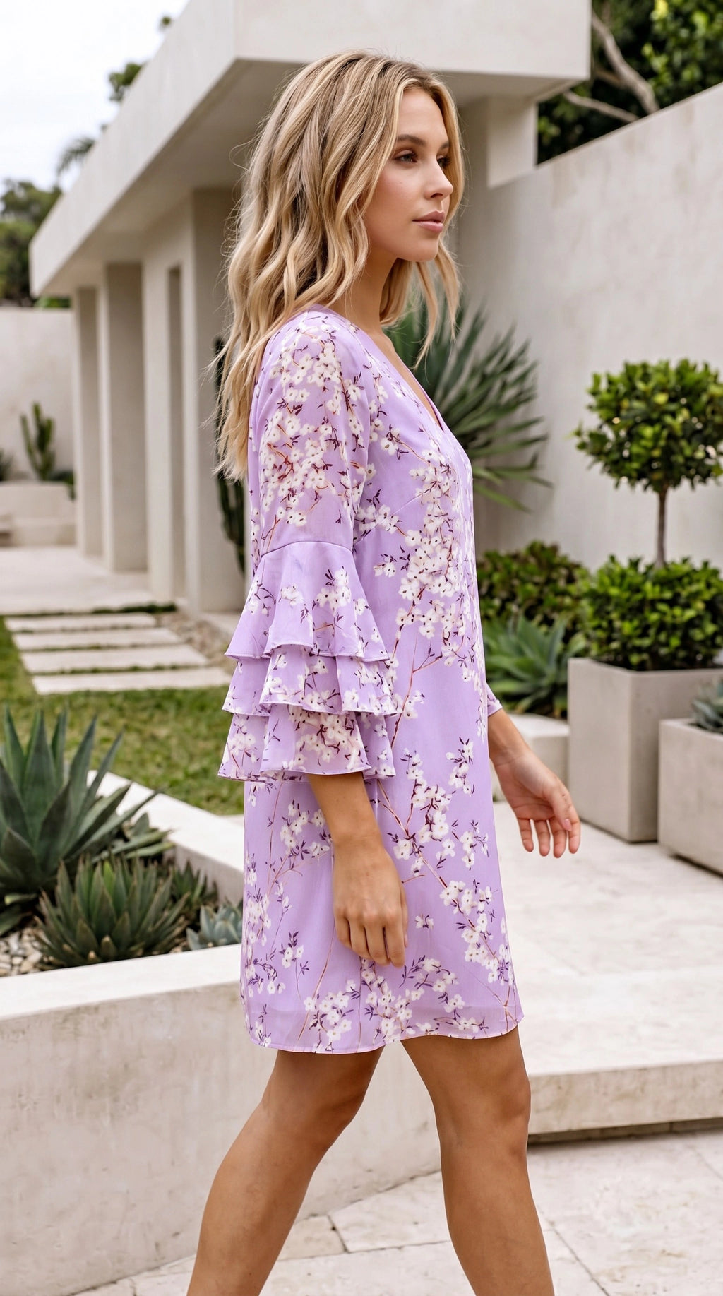 Women’s V Neck Bell Sleeve Boho Print Mini Dress