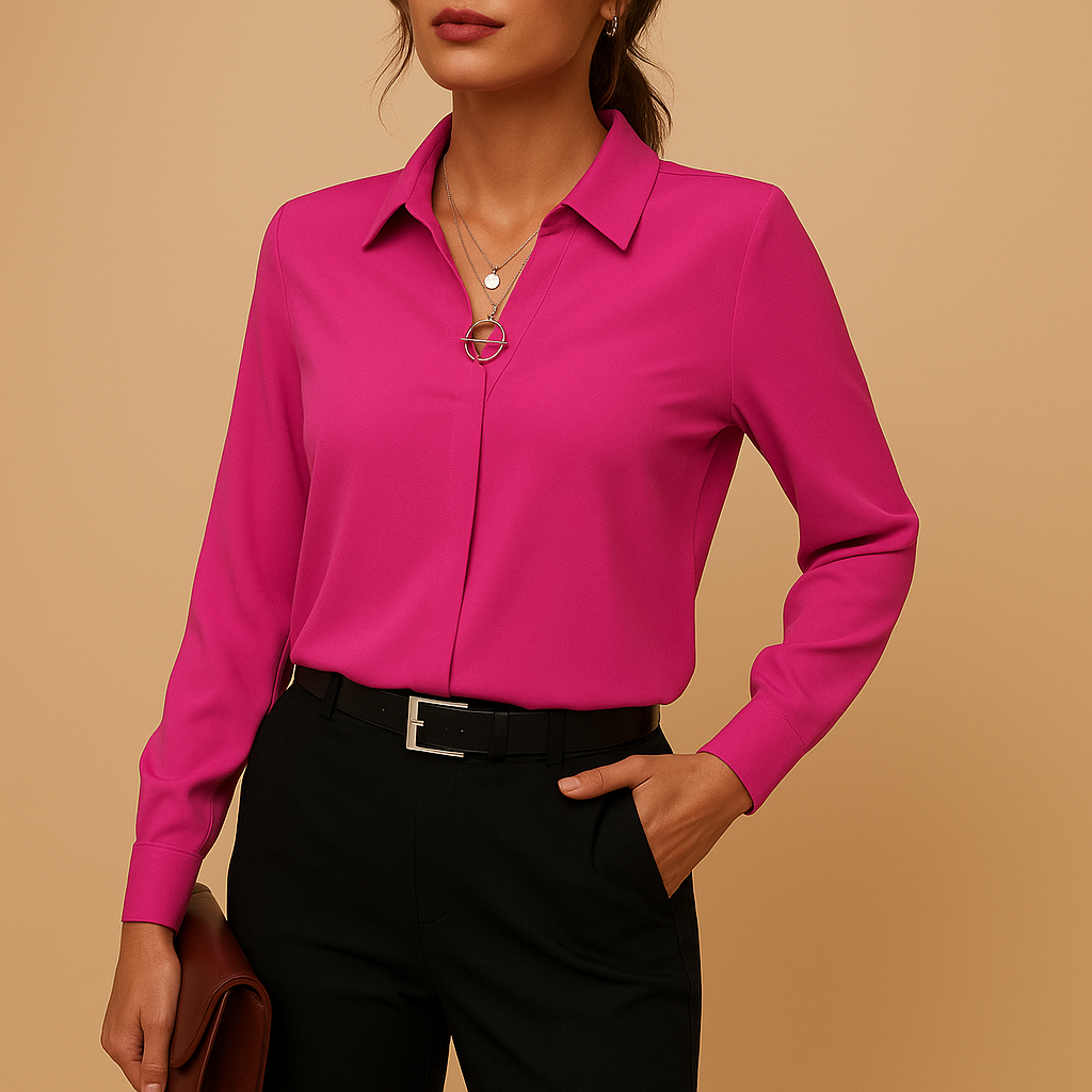 Women's V Neck Blouse magenta