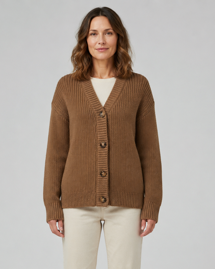 Women's V Neck Button Up Ribbed Knit Cardigan