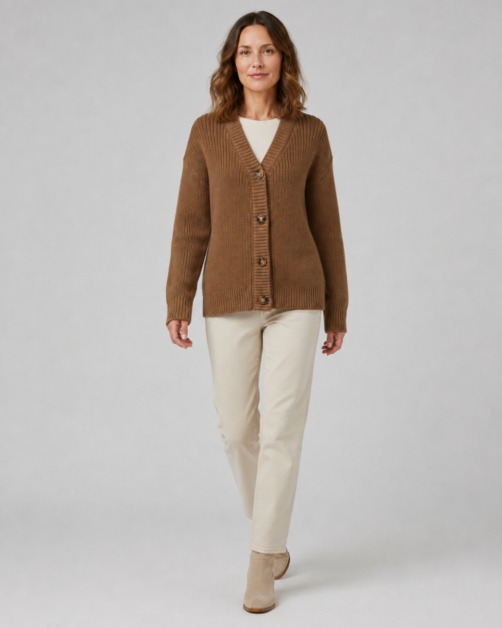Women's V Neck Button Up Ribbed Knit Cardigan