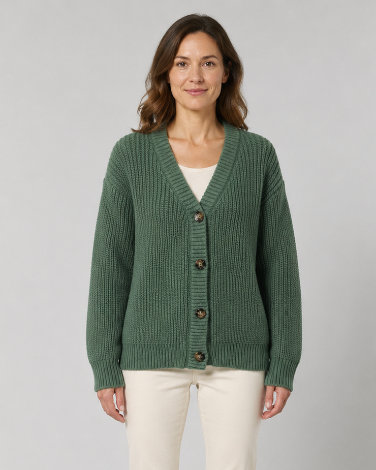Women's V Neck Button Up Ribbed Knit Cardigan