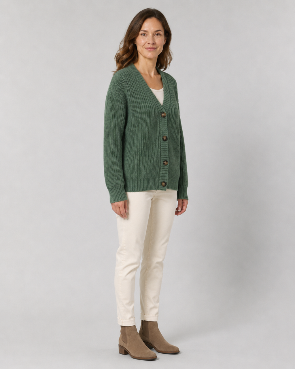 Women's V Neck Button Up Ribbed Knit Cardigan