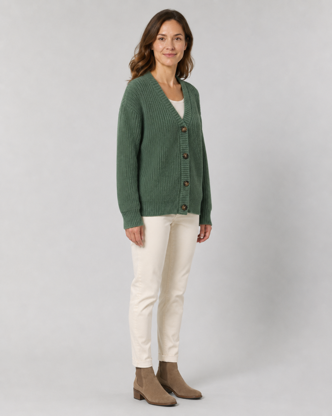 Women's V Neck Button Up Ribbed Knit Cardigan