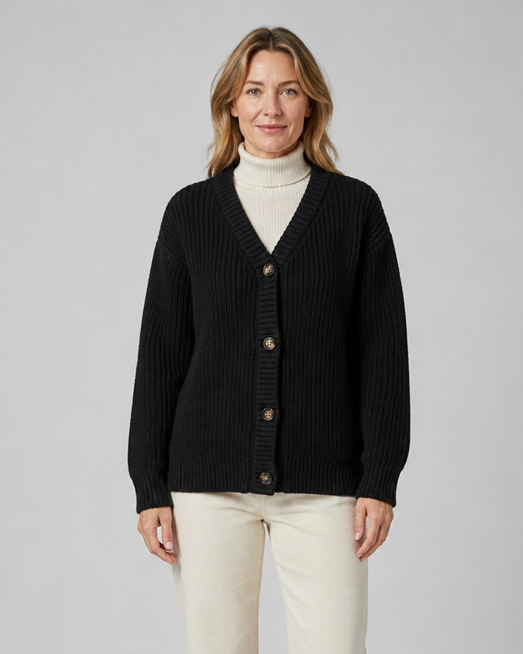 Women's V Neck Button Up Ribbed Knit Cardigan