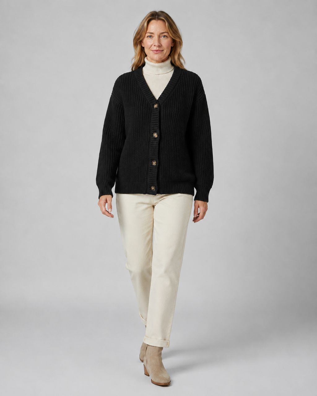 Women's V Neck Button Up Ribbed Knit Cardigan