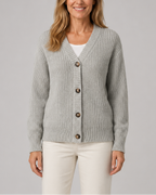 Women's V Neck Button Up Ribbed Knit Cardigan