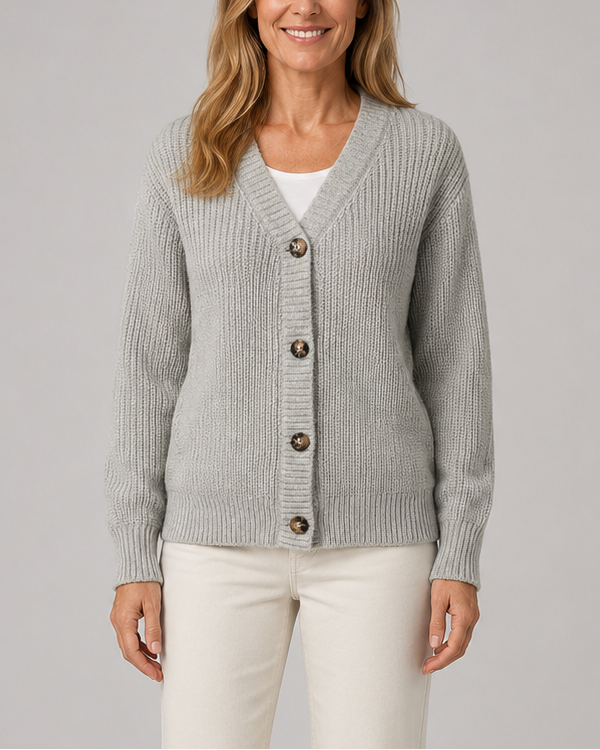 Women's V Neck Button Up Ribbed Knit Cardigan