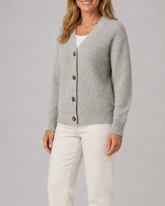 Women's V Neck Button Up Ribbed Knit Cardigan