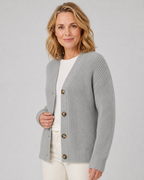 Women's V Neck Ribbed Knit Cardigan with Button Front