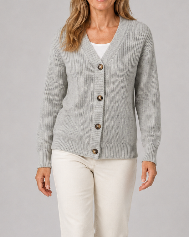 Women's V Neck Button Up Ribbed Knit Cardigan
