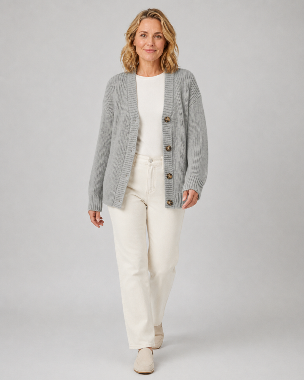 Women's V Neck Ribbed Knit Cardigan with Button Front