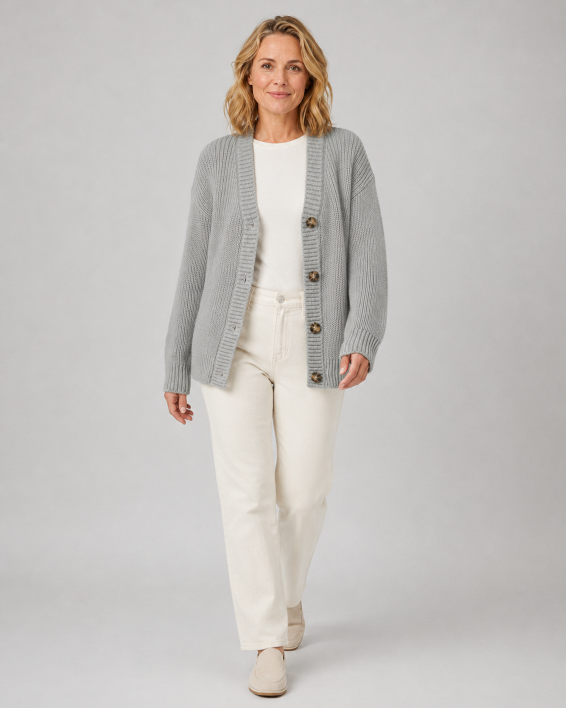Women's V Neck Ribbed Knit Cardigan with Button Front
