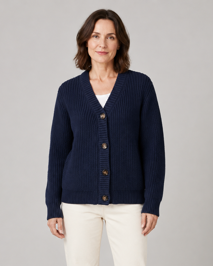 Women's V Neck Button Up Ribbed Knit Cardigan