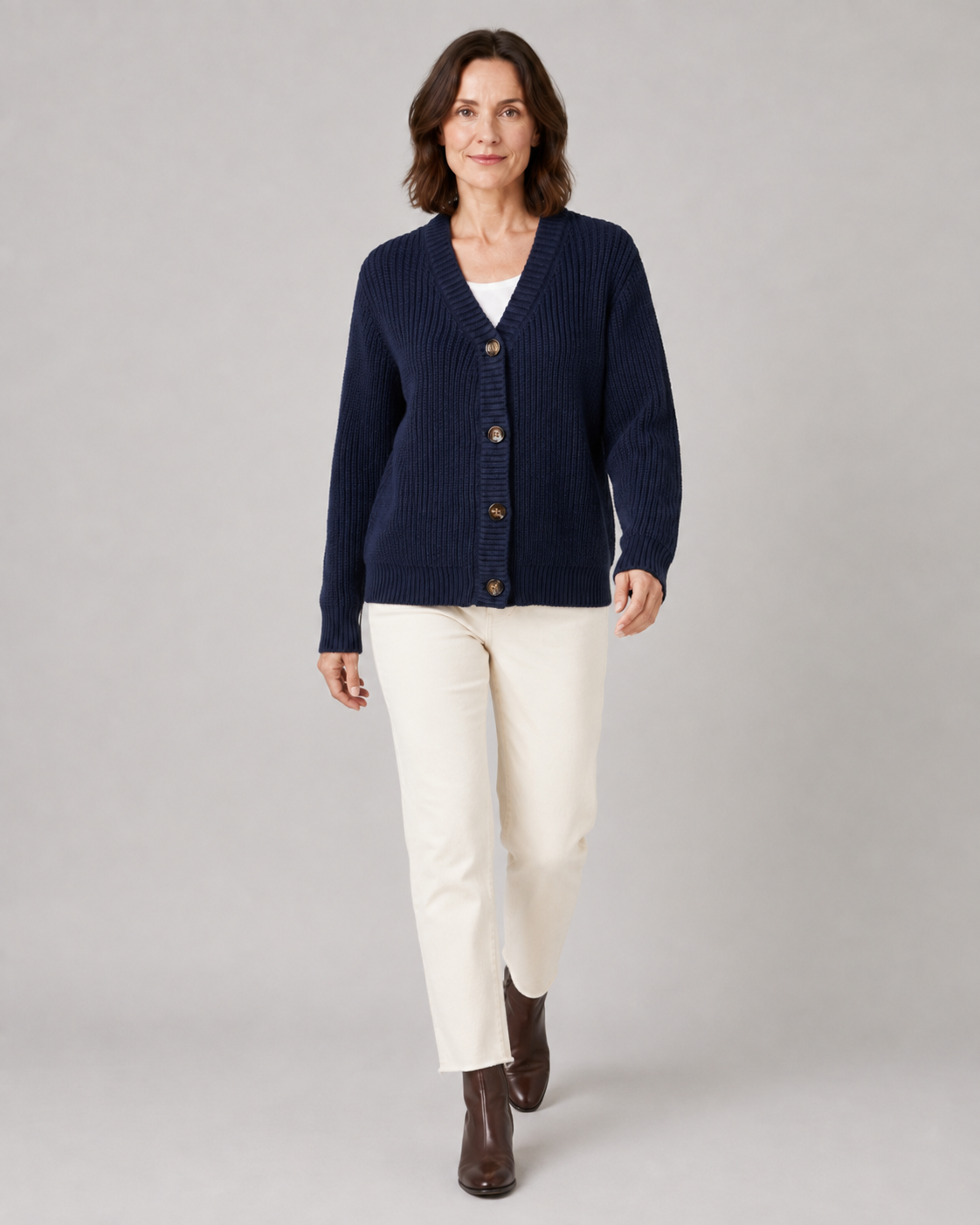 Women's V Neck Button Up Ribbed Knit Cardigan