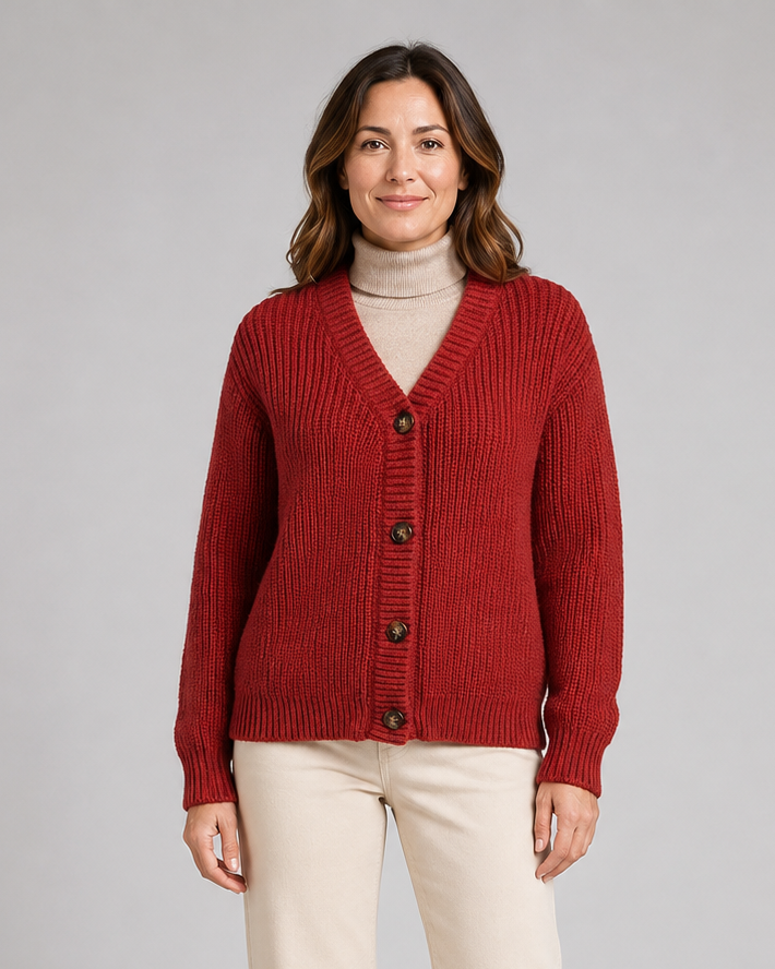 Women's V Neck Button Up Ribbed Knit Cardigan