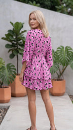 Women's V Neck Floral Print Tiered Mini Dress