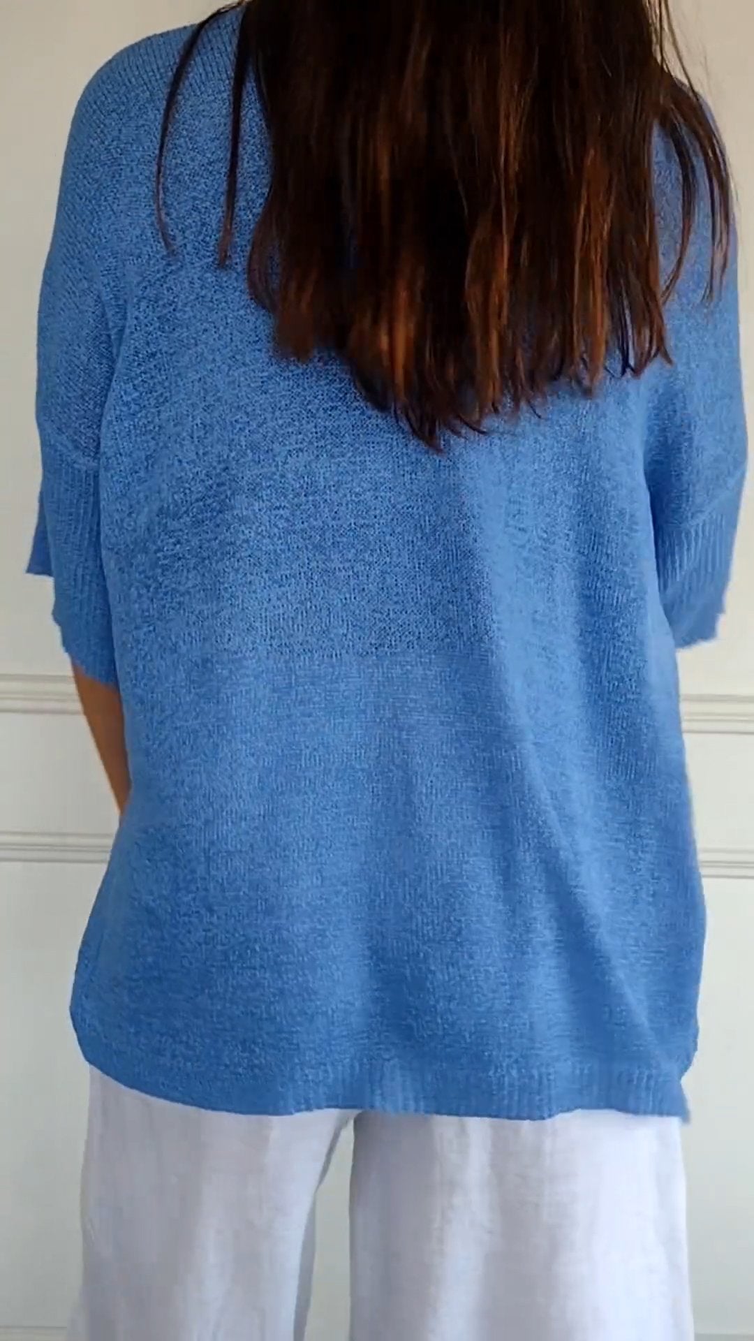 Women's V Neck Ribbed Sleeve Knit Top